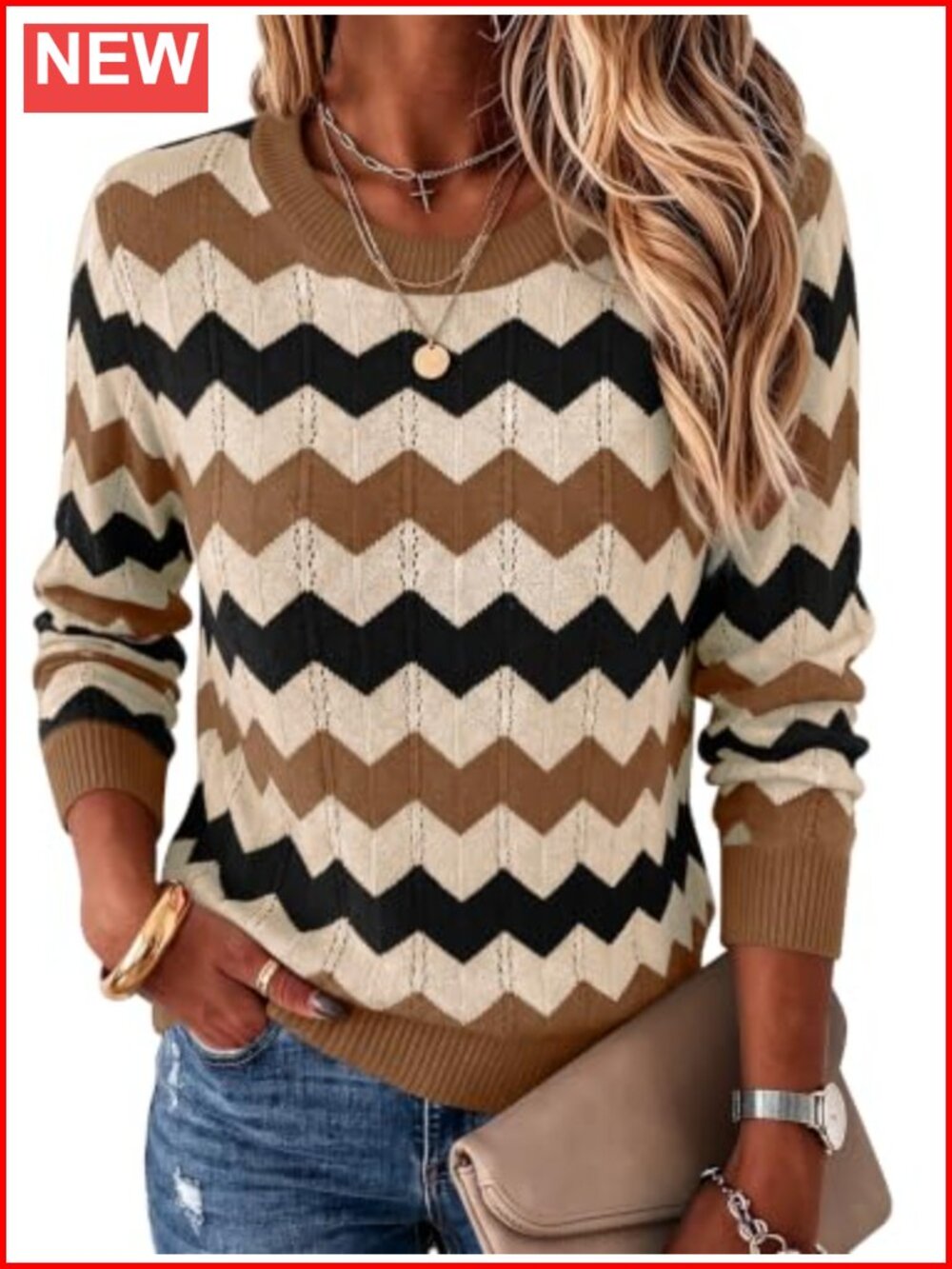 Women's Crew Neck Long Sleeve Knit Pullover Sweater Casual Fall
